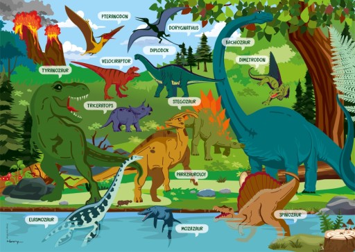 DWUSTRONNA PODKŁADKA na BIURKO kolorowa w DINOZAURY dla dzieci HENRY mata