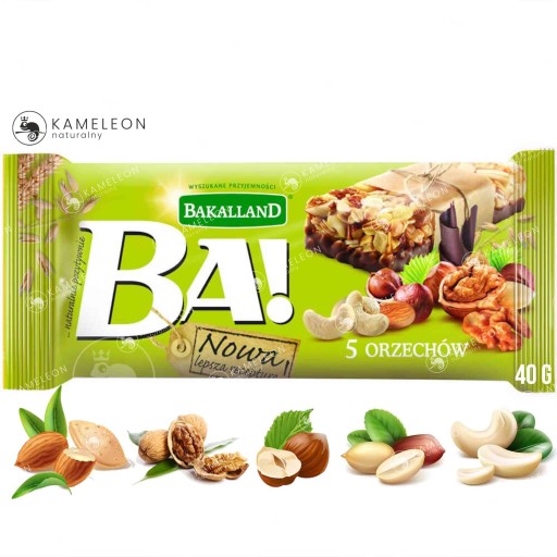 БАХ! ЗЕРНОВОЙ батончик 5 ОРЕХОВ 40г BAKALLAND Кешью Итальянский Миндаль Фундук