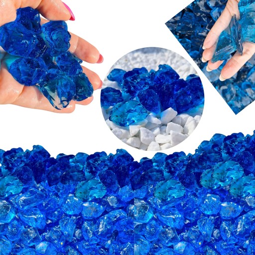 GRYS KAMIEŃ SZKLANY OZDOBNY DEKORACYJNY NATURALNE SZKŁO SKY BLUE 2kg 3-5cm