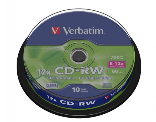 Диск Verbatim CD-RW SERL, устойчивый к царапинам, коробка для торта, 10 упаковок, многоразовая