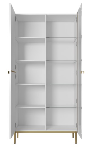 ГОСТИНАЯ СТОЙКА шкаф, комод, сервант, полки, МАТТ БЕЛЫЙ, золотые ножки