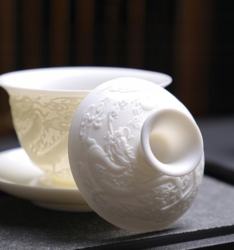 Керамическая чашка Gaiwan с узором дракона и феникса
