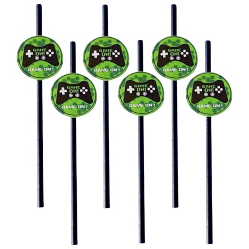 ZESTAW GAMINGOWY Talerze Kubki Słomki Jednorazowe PIXEL Gracz GAMER 6 osób