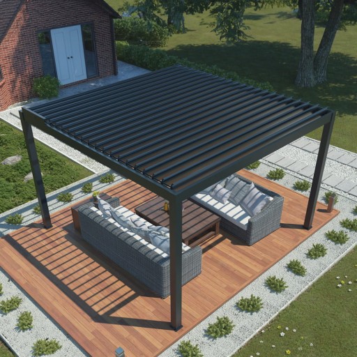 Pergola ogrodowa 4x4m tarasowa elektryczna z LED aluminiowa antracytowa