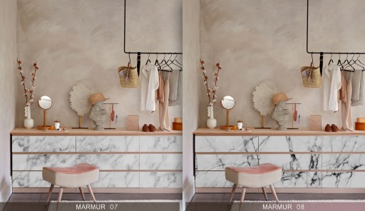 Комод Malm Ikea, наклейка из фольги, мраморные цветы