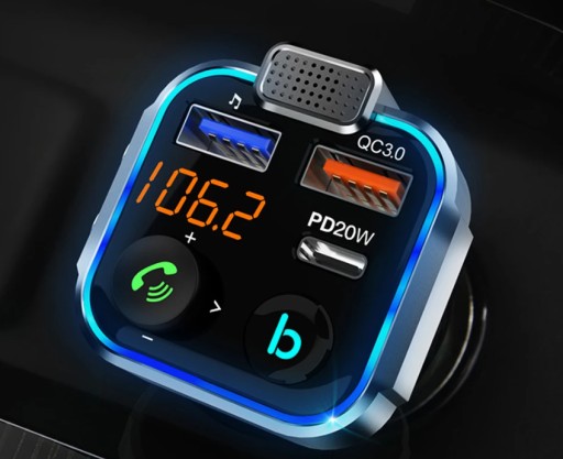 АВТОМОБИЛЬНЫЙ ПЕРЕДАТЧИК BLUETOOTH 5.0 БЫСТРОЕ ЗАРЯДНОЕ УСТРОЙСТВО PD 20 Вт 3xUSB QC 3.0