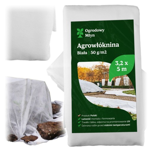 Agrowłóknina Biała Zimowa Jesienna Wytrzymała Ekologiczna 3,2x5m 50 g