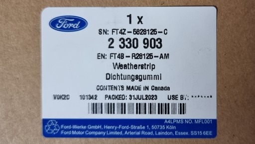 БОКОВАЯ ПРОКЛАДКА, КРАЙ ЗАДНЕЙ ЛЕВОЙ ДВЕРИ 18- _ 2330903 _ FT4B-R28125-AM