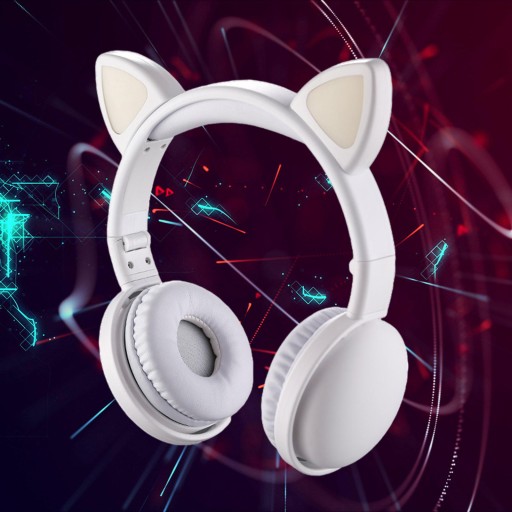 Наушники Cat Bluetooth 5.0 со светодиодной подсветкой и шумоподавлением, складные, белые