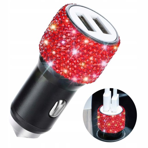ŁADOWARKA SAMOCHODOWA BŁYSZCZĄCA CYRKONIE BLING 2X USB 24V 2.1A CZERWONA