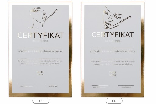 CERTYFIKAT SZKOLENIOWY ZŁOTY DYPLOM CERTYFIKATY BEAUTY A4 PAKIET 6 szt