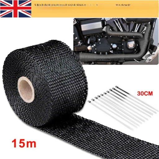 1,5 MM * 50 MM * 15 M ROLKA OWIJANIA CIEPŁA SPALIN DO OSŁONY CIEPLNEJ Z WŁÓKNA SZKLANEGO MOTOCYKLA