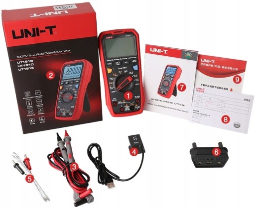 Мультиметр AC/DC UT61E NCV hFe, 20 А — USB — схема