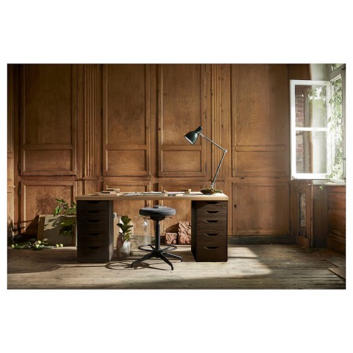 IKEA LAGKAPTEN / ALEX Biurko 140x60 cm dąb bejcowany na biało/czarnybrąz