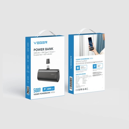 POWERBANK VEGER PlugOn 5000 мАч PD 20 Вт USB C мини небольшой легкий карман