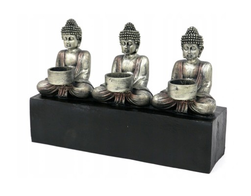 ŚWIECZNIK BUDDA CZARNY SREBRNY 40cm TEALIGHT