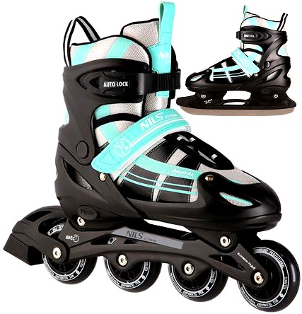 КОМФОРТНЫЕ ЖЕНСКИЕ КОНЬКИ 2В1 РЕЗИНОВЫЕ КОЛЕСА 35-38 ABEC7