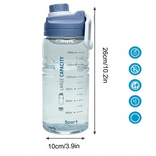 Бутылка для воды с мерным стаканчиком для спортзала, 1,5 л.