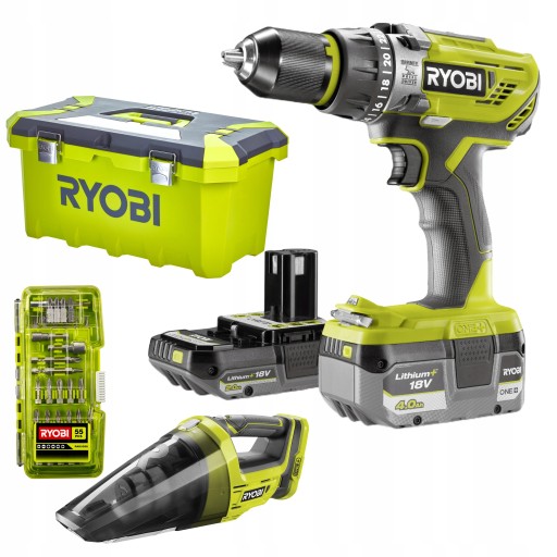 RYOBI Дрель-шуруповерт 18 В + 4 Ач + 2 Ач + пылесос