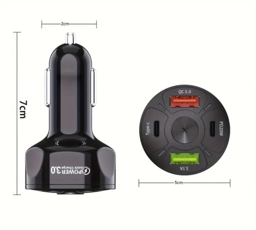 Ładowarka samochodowa UBS USBC QC3.0 20W 3,1A