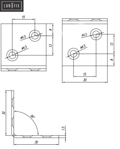 Kątownik meblowy 30x30x30 szeroki łącznik 1,5mm