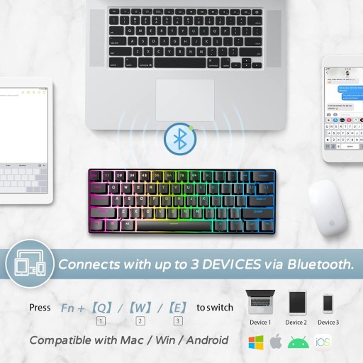 Механическая клавиатура ROYAL KLUDGE RK61, 60% QWERTY, Bluetooth, ГОРЯЧАЯ ЗАМЕНА, RGB