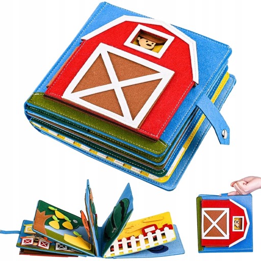 CICHA KSIĄŻKA MONTESSORI 3D QUIET BOOK DO ĆWICZEŃ FILCOWYM 12 TEMATÓW DUŻA
