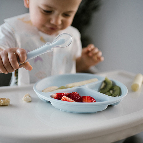 Komplet Talerzyk silikonowy z przyssawką + Miska 6m+ niebieski BabyOno