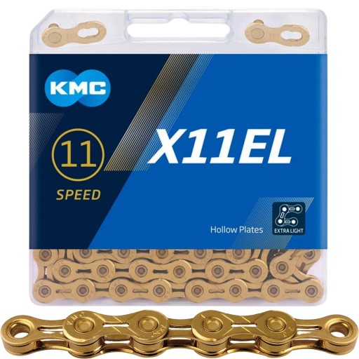 ЗОЛОТАЯ Велосипедная цепь KMC X11EL 11s 118 шпилек. ПОДСВЕТКА + ОРИГИНАЛЬНАЯ КРЫШКА ДЛЯ КОРОБКИ