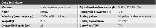 Biokominek JULIET czarny 1100x650mm 1 płomień