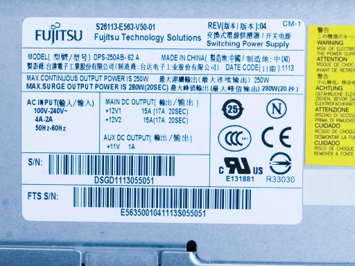 Блок питания Fujitsu S26113-E563-V50-01 DPS-250AB-62 A