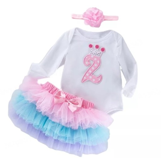 Komplet URODZINY 92 98 body spódniczka tutu tiul opaska zestaw 2 dwa latka