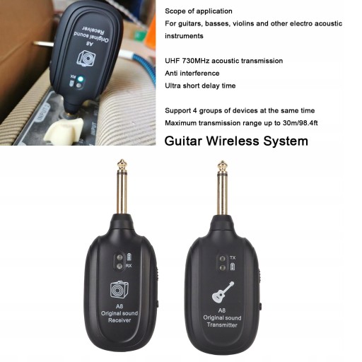 BEZPRZEWODOWY SYSTEM GITAROWY 730MHZ UHF BATERIA