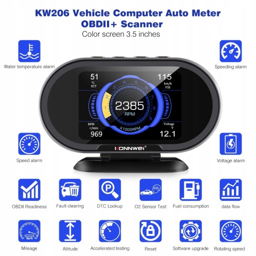 Бортовой компьютер KONNWEI KW206 OBD2 для автомобиля