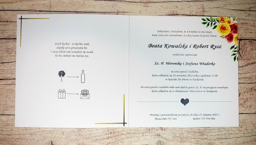 Zaproszenia Ślubne rustykalne kwiaty + koperta
