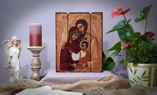 MAJK Религиозная икона СВЯТОЕ СЕМЬЕ КРЕЩЕНИЕ ПОДАРОК ​​25 x 32 см Большой