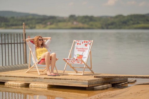 Leżak Plażowy Bukowy FLORAL COLLAGE Balkonowy Plażowy Ogrodowy