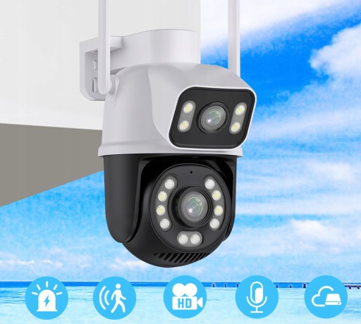 ВНЕШНЯЯ ВРАЩАЮЩАЯСЯ IP-КАМЕРА ДВОЙНАЯ УЛЬТРА-КАМЕРА 6 Мп WIFI 4xZOOM ИК две линзы