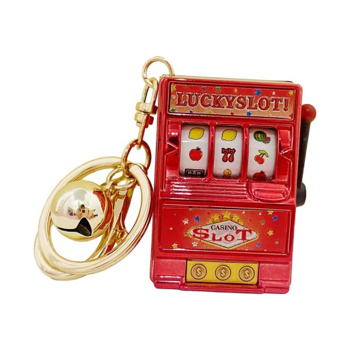 Банк Lucky Slot Machine с вращающимся барабаном. Компактный фруктовый игровой автомат красного цвета.
