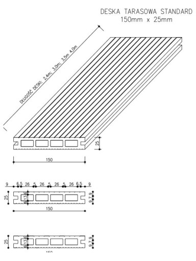 DESKA TARASOWA KOMPOZYTOWA STANDARD TEAK DŁ. 3,5M