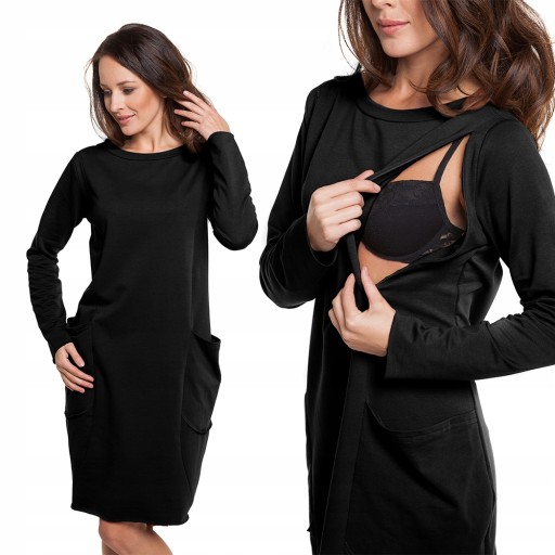 Платье для беременных и кормящих оверсайз, черное L/XL