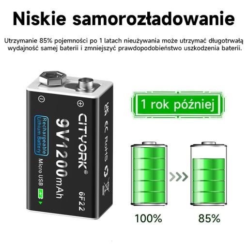 2 szt. 9V 6F22 Micro USB akumulator litowo-jonowy z kablem USB
