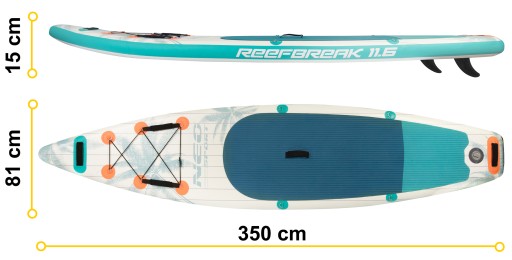 Надувная доска SUP для плавания Paddle Reefbreak 350 см, лопастной насос, 220 кг