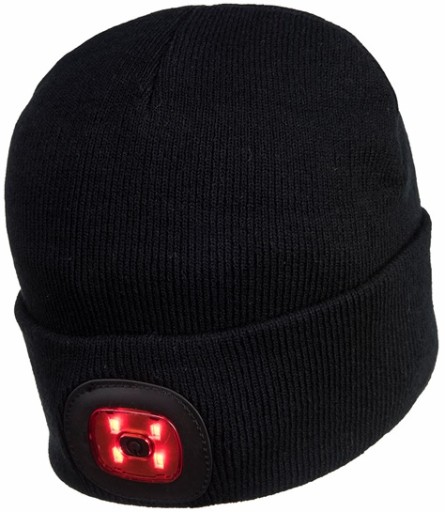 CZAPKA z 2 x LED przód białe tył czerwone USB