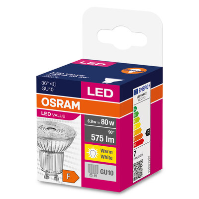 СВЕТОДИОДНАЯ ЛАМПА GU10 6,9 Вт = 80 Вт 3000K OSRAM HEAT