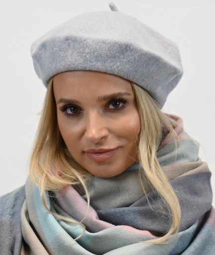 Damski Beret Klasyczny Wełna Jasny Szary