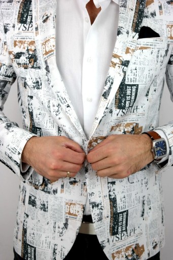 GIOVANNI PERA Marynarka męska D620 gazeta, biała, elegancka 54 L/XL