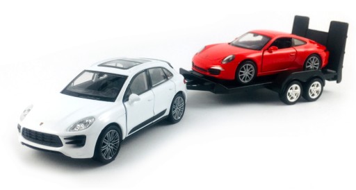 АВТОМОБИЛИ НА ПРИЦЕПЕ PORSCHE MACAN + PORSCHE 911 WELLY