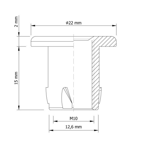 10x Mufa M10 x 15 mm, wbijana wpustka meblowa do drewna, stopek meblowych