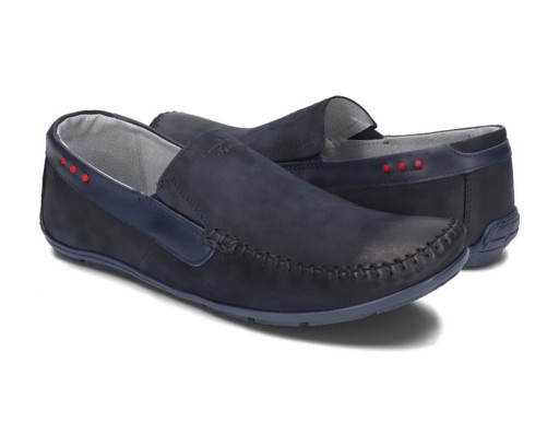 Mokasyny Męskie Skórzane Eleganckie Buty Skóra Naturalna 381 Granatowe 40